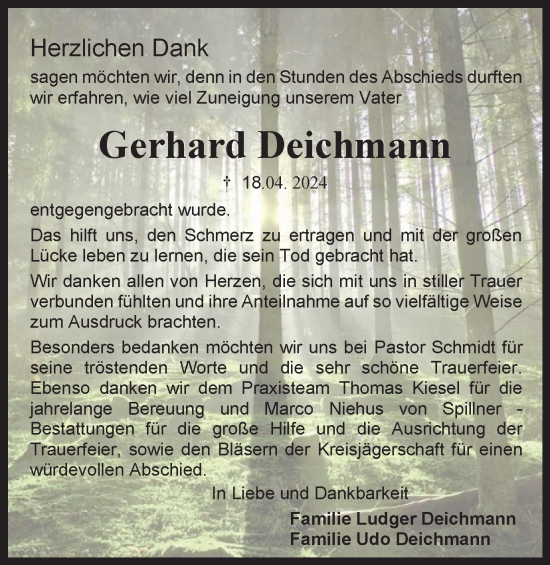 Traueranzeige von Gerhard Deichmann von Harz Kurier