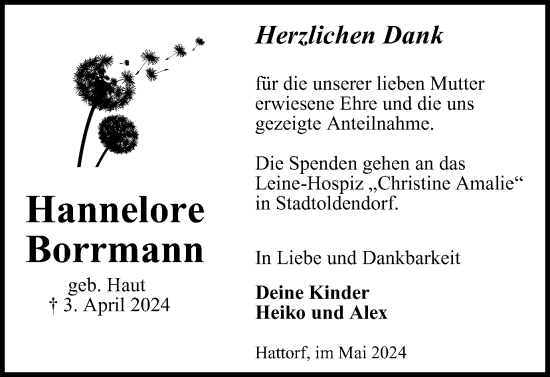 Traueranzeige von Hannelore Borrmann von Harz Kurier
