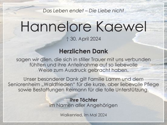 Traueranzeige von Hannelore Kaewel von Harz Kurier