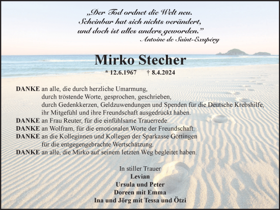 Traueranzeige von Mirko Stecher von Harz Kurier