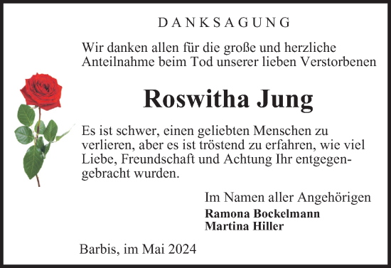 Traueranzeige von Roswitha Jung von Harz Kurier