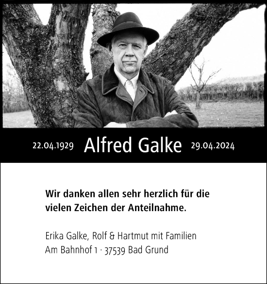 Traueranzeige von Alfred Galke von Harz Kurier