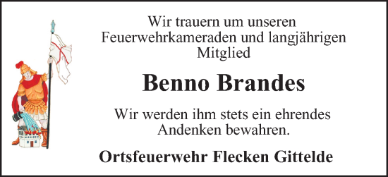 Traueranzeige von Benno Brandes von Harz Kurier