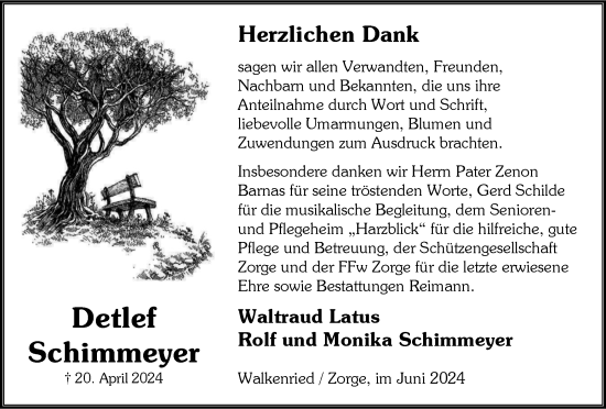 Traueranzeige von Detlef Schimmeyer von Harz Kurier