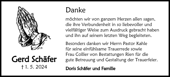 Traueranzeige von Gerd Schäfer von Harz Kurier