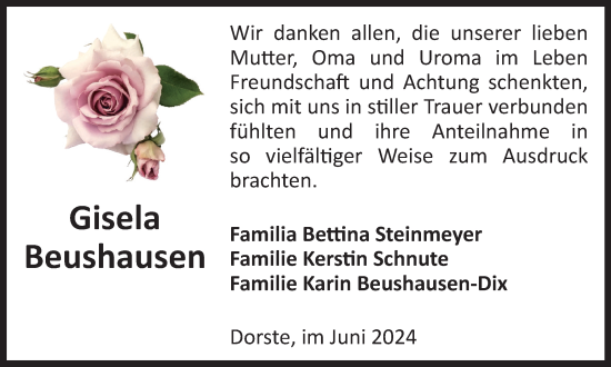 Traueranzeige von Gisela Beushausen von Harz Kurier