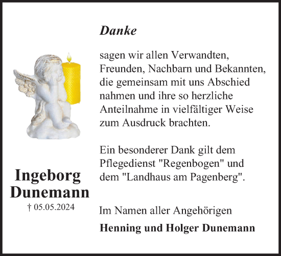 Traueranzeige von Ingeborg Dunemann von Harz Kurier