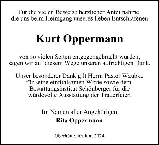 Traueranzeige von Kurt Oppermann von Harz Kurier