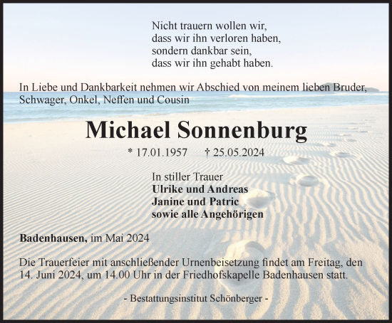 Traueranzeige von Michael Sonnenburg von Harz Kurier