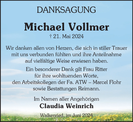Traueranzeige von Michael Vollmer von Harz Kurier