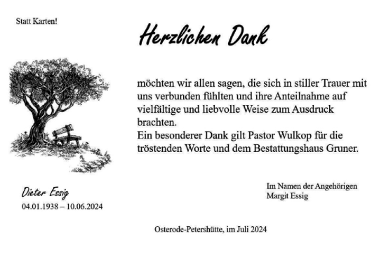 Traueranzeige von Dieter Essig von Harz Kurier