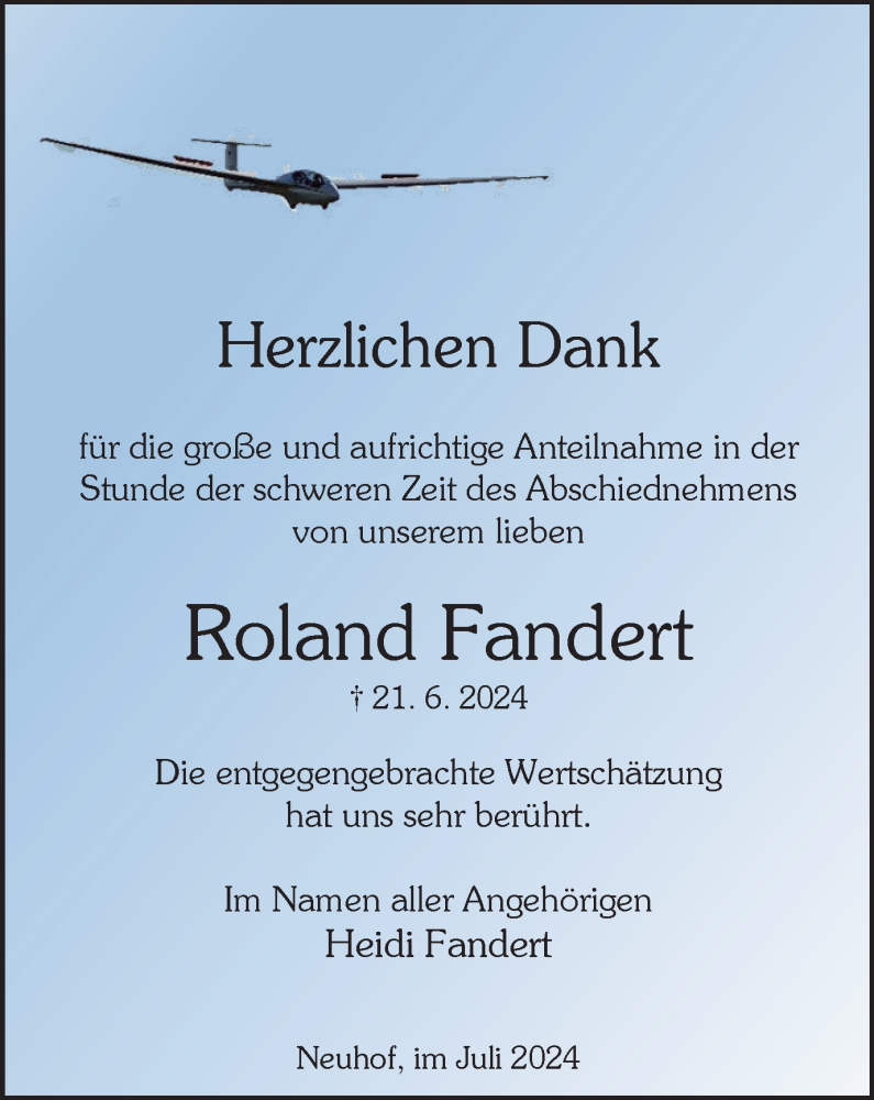  Traueranzeige für Roland Fandert vom 27.07.2024 aus Harz Kurier