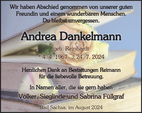 Traueranzeige von Andrea Dankelmann von Harz Kurier