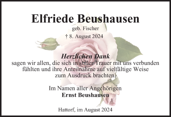Traueranzeige von Elfriede Beushausen von Harz Kurier