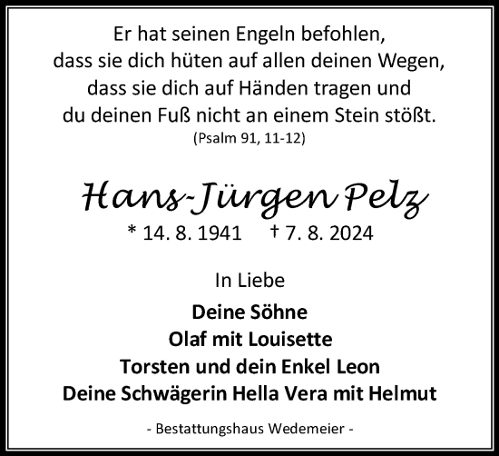 Traueranzeige von Hans-Jürgen Pelz von Harz Kurier