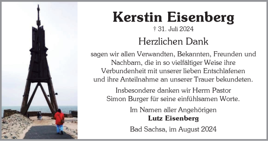 Traueranzeige von Kerstin Eisenberg von Harz Kurier
