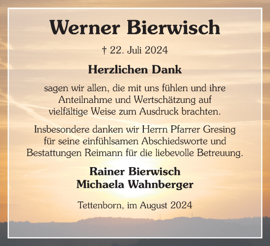 Traueranzeige von Werner Bierwisch von Harz Kurier