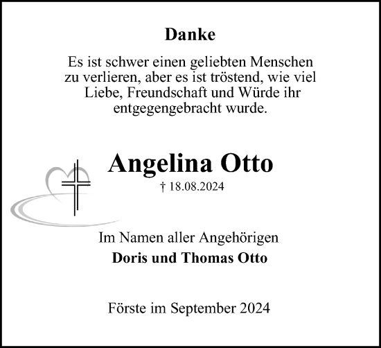 Traueranzeige von Angelina Otto von Harz Kurier