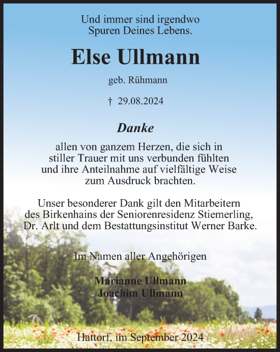Traueranzeige von Else Ullmann von Harz Kurier