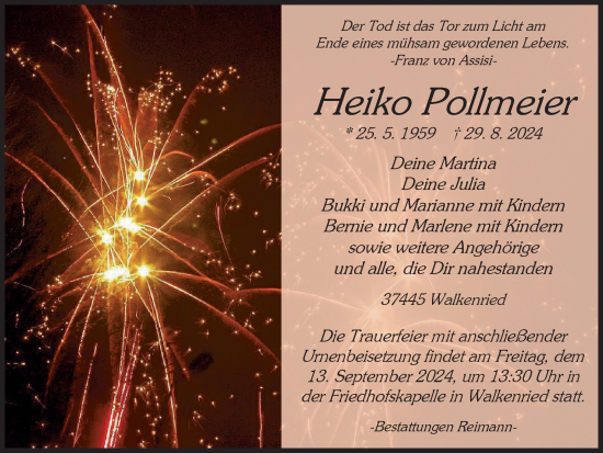 Traueranzeige von Heiko Pollmeier von Harz Kurier
