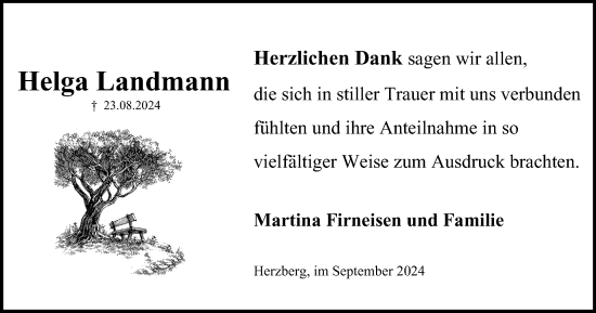 Traueranzeige von Helga Landmann von Harz Kurier