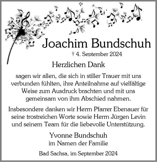 Traueranzeige von Joachim Bundschuh von Harz Kurier