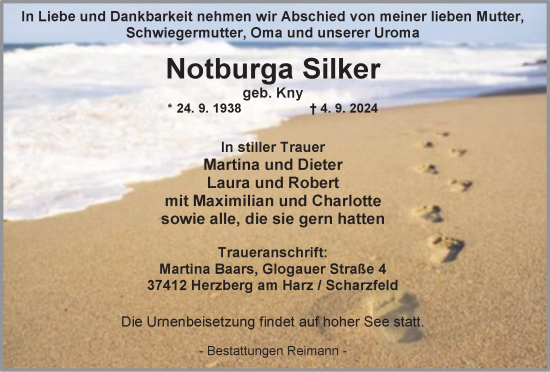Traueranzeige von Notburga Silker von Harz Kurier