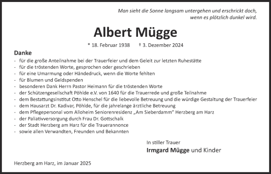 Traueranzeige von Albert Mügge von Harz Kurier
