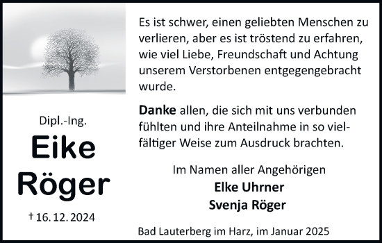 Traueranzeige von Eike Röger von Harz Kurier