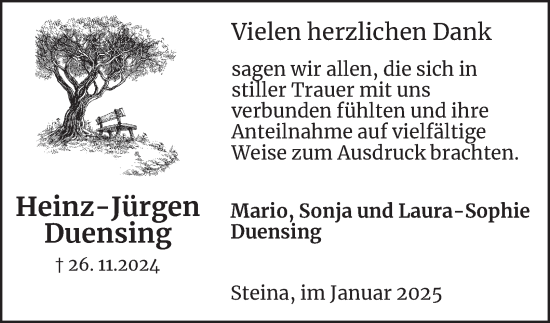 Traueranzeige von Heinz-Jürgen Duensing von Harz Kurier