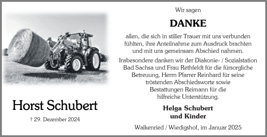 Traueranzeige von Horst Schubert von Harz Kurier
