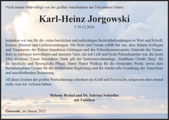 Traueranzeige von Karl-Heinz Jorgowski von Harz Kurier