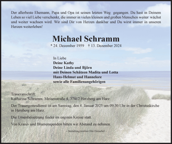 Traueranzeige von Michael Schramm von Harz Kurier
