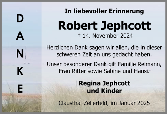 Traueranzeige von Robert Jephcott von Harz Kurier