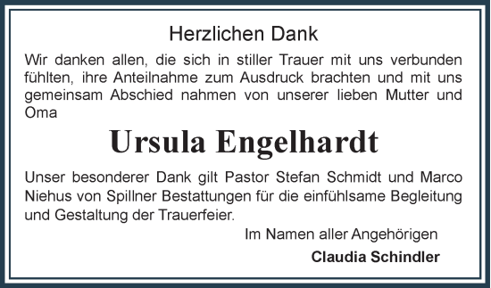Traueranzeige von Ursula Engelhardt von Harz Kurier