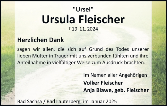 Traueranzeige von Ursula Fleischer von Harz Kurier
