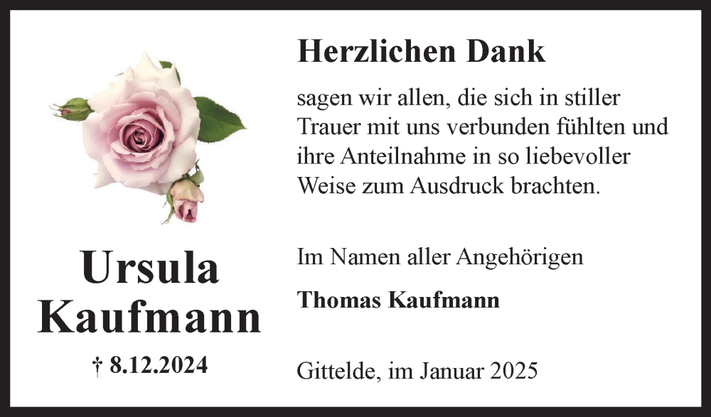  Traueranzeige für Ursula Kaufmann vom 11.01.2025 aus Harz Kurier