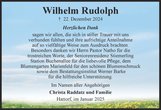 Traueranzeige von Wilhelm Rudolph von Harz Kurier