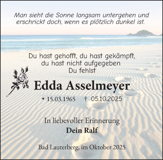 Traueranzeige von Edda Asselmeyer von Harz Kurier