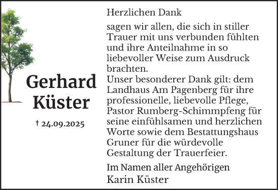 Traueranzeige von Gerhard Küster von Harz Kurier