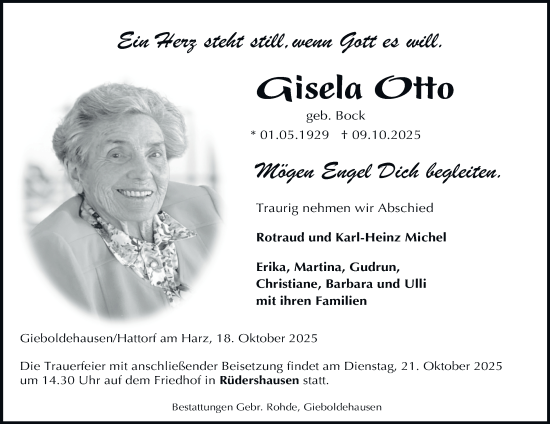 Traueranzeige von Gisela Otto von Harz Kurier