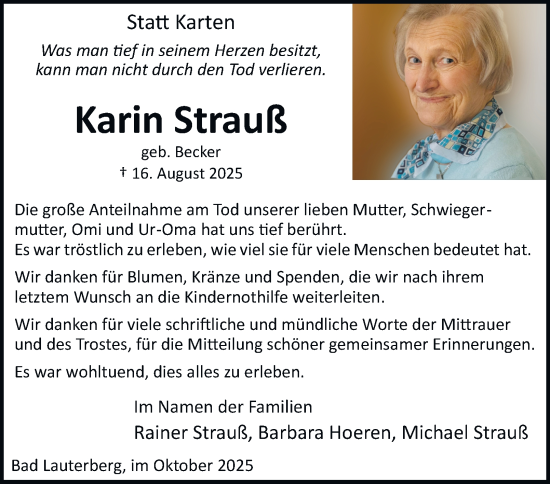 Traueranzeige von Karin Strauß von Harz Kurier