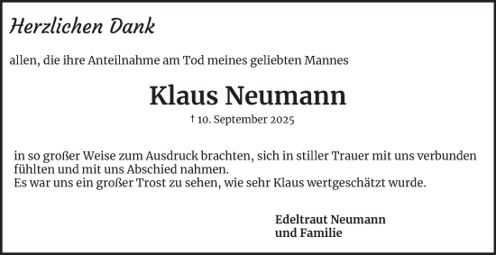 Traueranzeige von Klaus Neumann von Harz Kurier