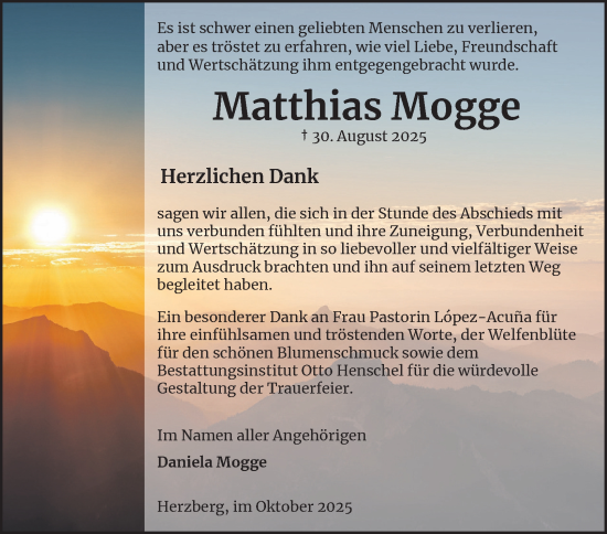 Traueranzeige von Matthias Mogge von Harz Kurier