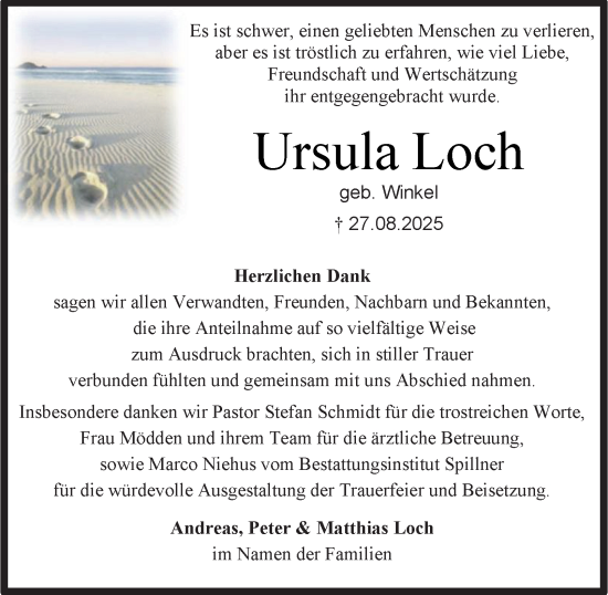 Traueranzeige von Ursula Loch von Harz Kurier