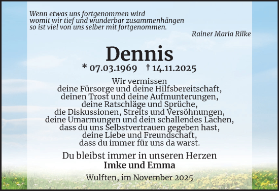 Traueranzeige von Dennis  von Harz Kurier