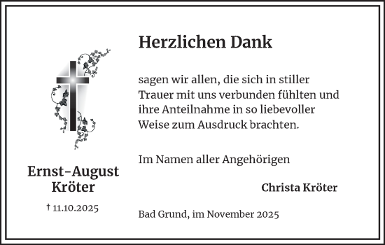 Traueranzeige von Ernst-August Kröter von Harz Kurier