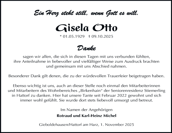 Traueranzeige von Gisela Otto von Harz Kurier