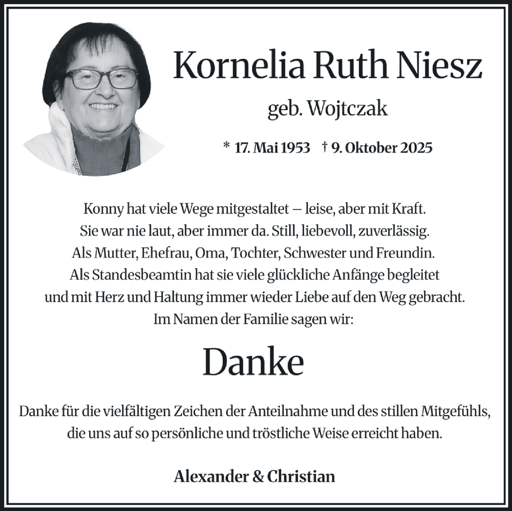  Traueranzeige für Kornelia Ruth Niesz vom 22.11.2025 aus Harz Kurier
