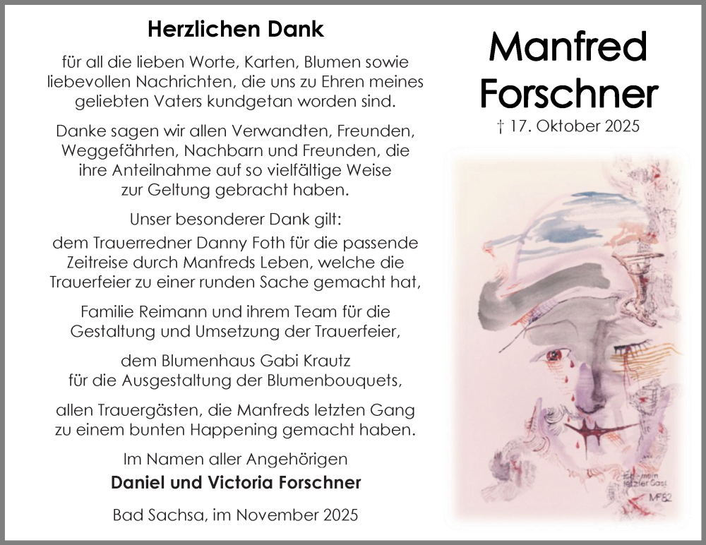  Traueranzeige für Manfred Forschner vom 22.11.2025 aus Harz Kurier
